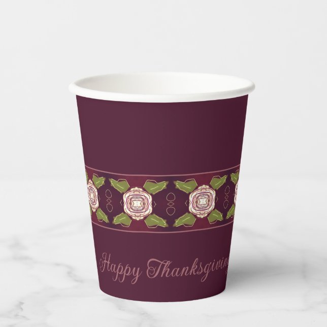 Gobelets En Papier Plum Bourgogne Aux Accents Floraux (Recto)