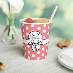 Gobelets En Papier Poche blanc rose rétro Pointe blanc Bow Personnali
