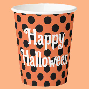 Gobelets En Papier Points orange et noirs Joyeux Halloween