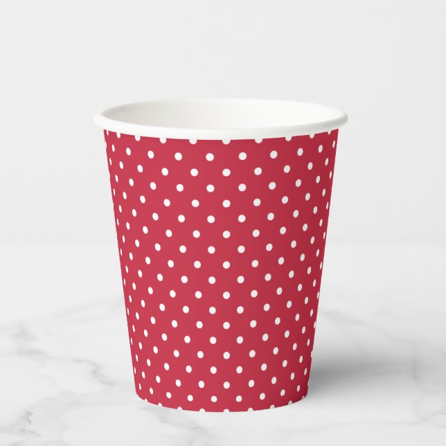 Gobelets En Papier Pois Classiques Blanc - Rouge Cerise (Recto)