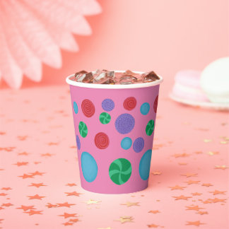 Gobelets En Papier Pois décoratifs colorés sur tasses en papier rose