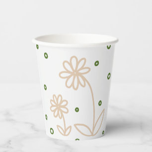 Gobelets En Papier Pois et marguerites 2 - Blanc, Sable et Palm Green