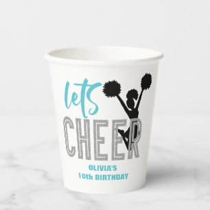Gobelets En Papier Pom-pom turquoise Argent Noir Pom-pom Anniversaire