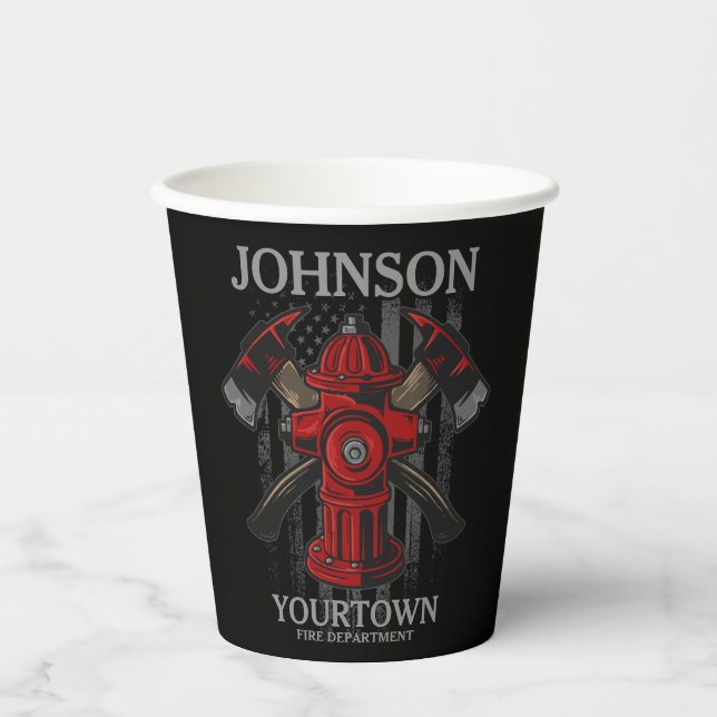 Gobelets En Papier Pompier NOM Fire Department Hydrant USA Drapeau (Recto)