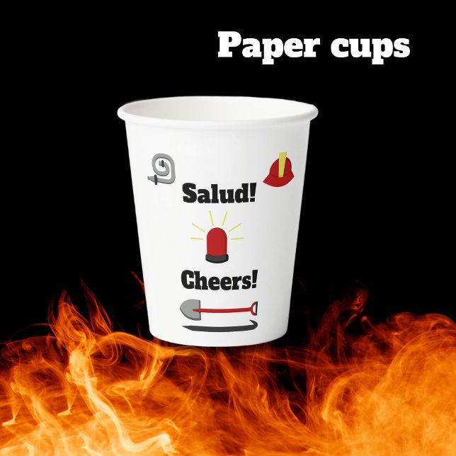 Gobelets En Papier Pompier] Thème Bilingue Anniversaire Garçon (Paper cups Bilingual Text Salud Cheers. firefighters themed party Multilingual Project.)