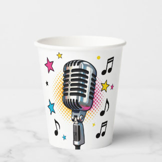 Gobelets En Papier Pop microphone with colorful stars and music notes