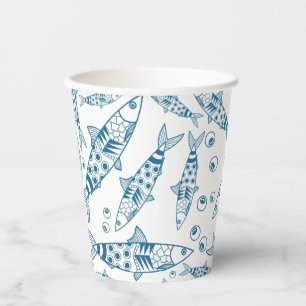 Gobelets En Papier Portugais Lisbonne Sardines Motif Azulejos Blanc