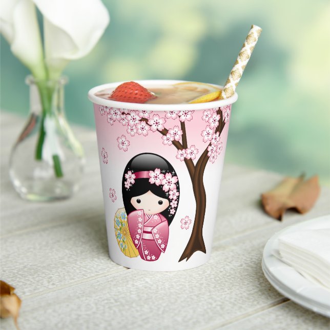 Gobelets En Papier Poupée Kokeshi Printemps - Cute Japonaise Geisha G (Insitu)