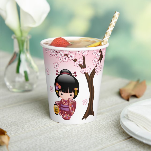 Gobelets En Papier Poupée Sakura Kokeshi - jolie fille japonaise Geis (Insitu)