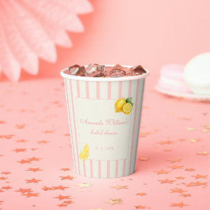 Gobelets En Papier Poupées de mariage rayées pêche et citron pastel