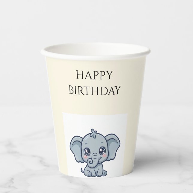 Gobelets en papier pour anniversaire de bébé éléph (Recto)