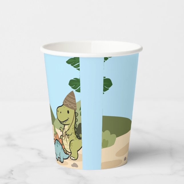 Gobelets en papier pour anniversaire de dinosaure  (Gauche)