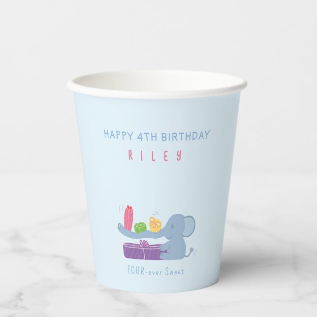 Gobelets en papier pour anniversaire Éléphant au l (Recto)