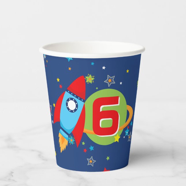 Gobelets en papier pour anniversaire Fusée spatial (Recto)