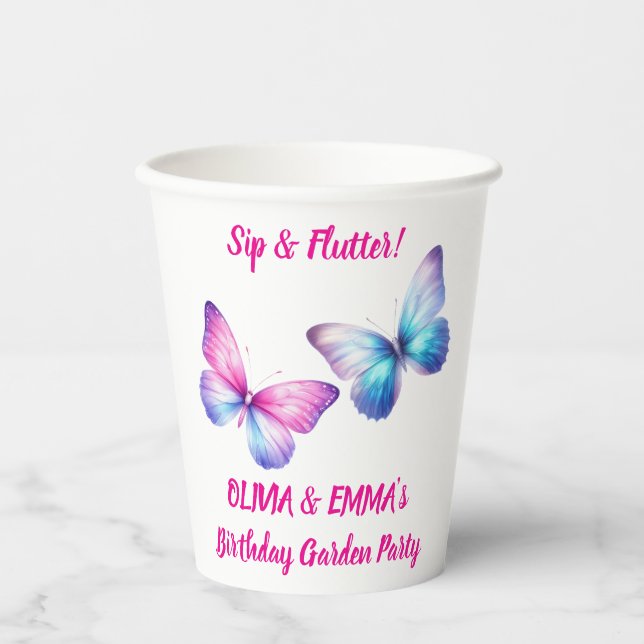Gobelets en papier pour anniversaire papillon jume (Recto)