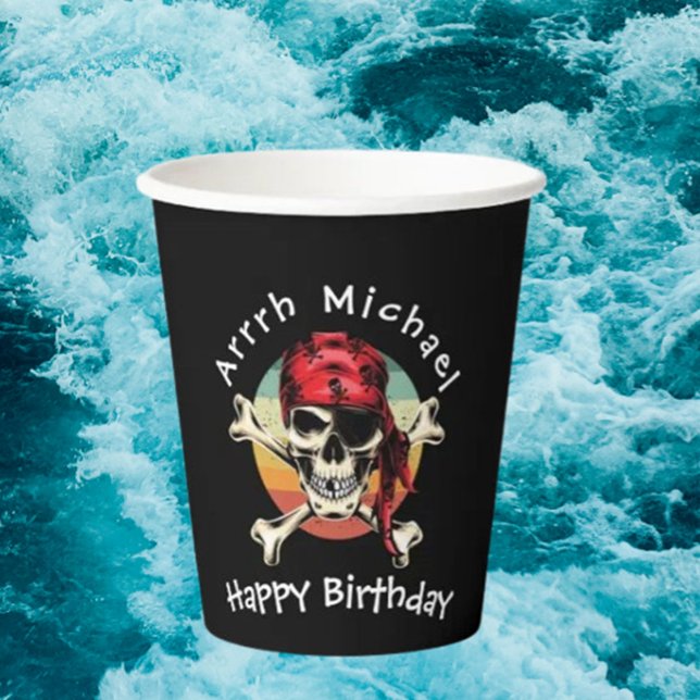 Gobelets en papier pour anniversaire pirate (Personalized Pirate Party Cups)