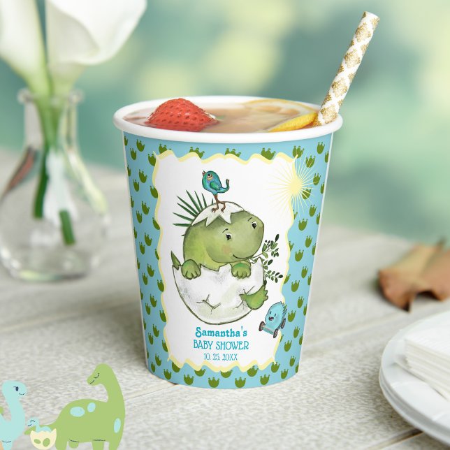 Gobelets en papier pour Baby Shower avec un bébé d (Cute Hatching Dino Baby Shower Paper Cups )