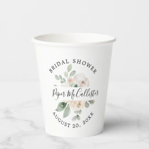 Gobelets en papier pour Baby Shower Floral Blanc E