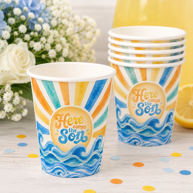 Gobelets en papier pour Baby Shower Here Comes the (Here Comes The Son - Baby Shower Paper Cups)