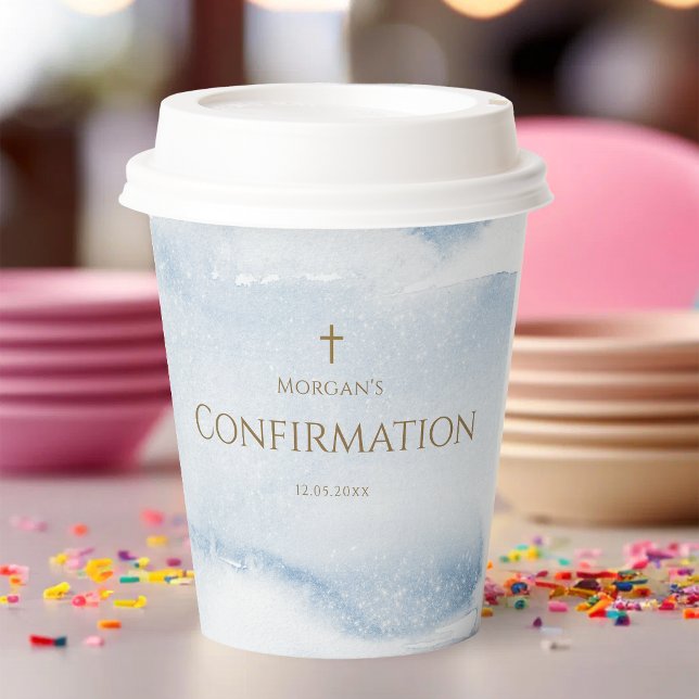 Gobelets en papier pour confirmation garçon aquare (Blue Watercolor Boy Confirmation Paper Cups)