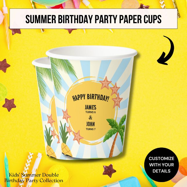 Gobelets en papier pour double anniversaire d'été  (Créateur téléchargé)