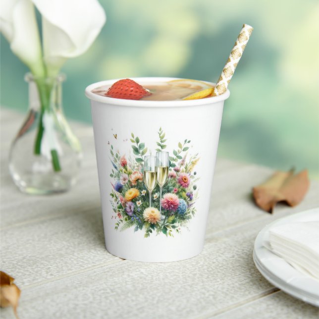 Gobelets en papier pour fête au Champagne floral (Insitu)
