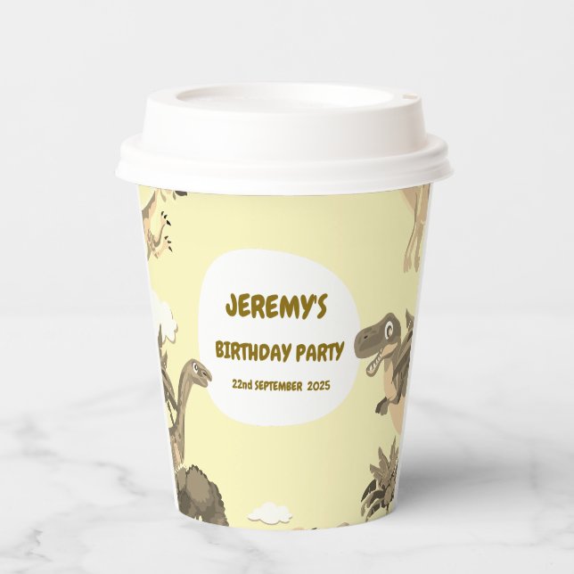 Gobelets en papier pour fête d'anniversaire dinosa (Recto)