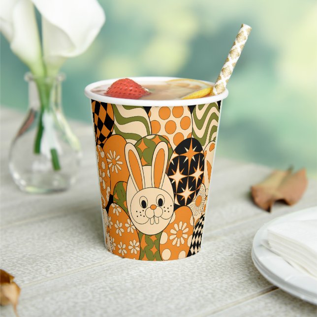 Gobelets en papier pour fête de Pâques lapin rétro (Insitu)