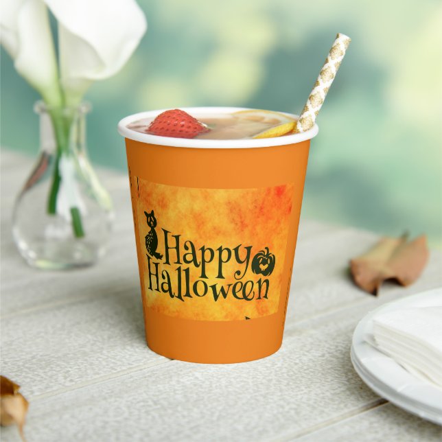 Gobelets en papier pour fête Halloween Chat Noir (Insitu)