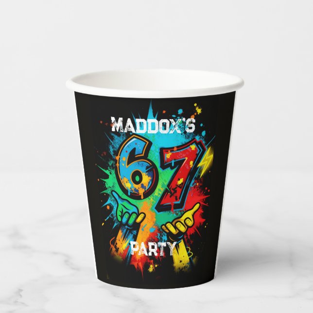 Gobelets en papier pour fête Six Seven 6-7 Mème dé (Recto)