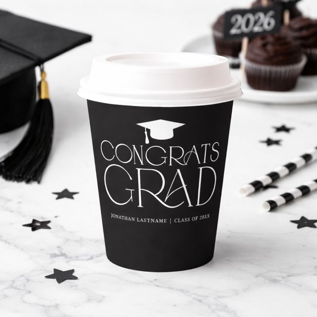 Gobelets en Papier pour la Remise des Diplômes Min (Modern Minimalist Graduation Paper Cups)
