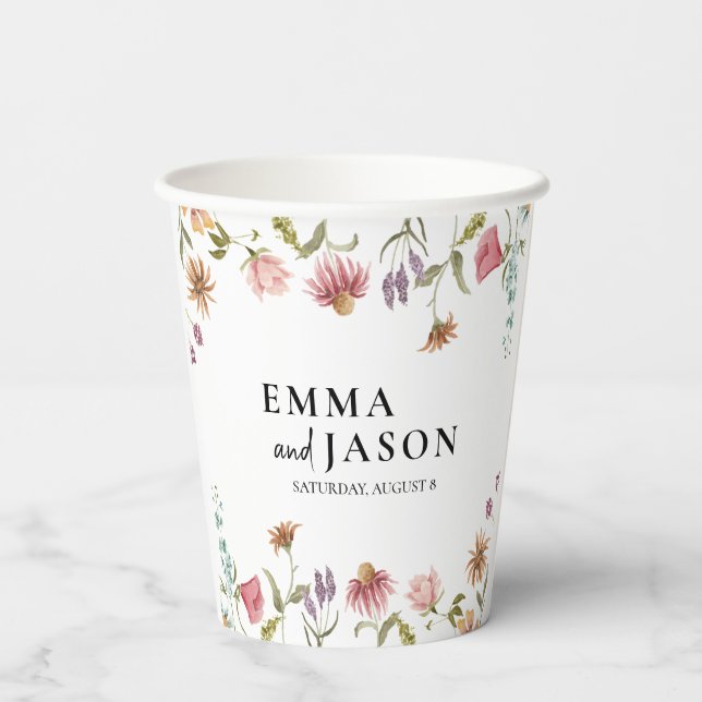 Gobelets en papier pour mariage aux fleurs sauvage (Verso)