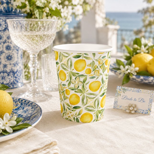 Gobelets en papier pour mariage de style méditerra (Mediterranean Lemon Bridal Shower Paper Cups)