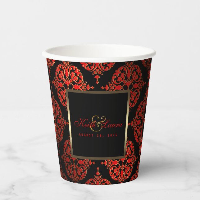 Gobelets en papier pour mariage rouge noir or (Recto)