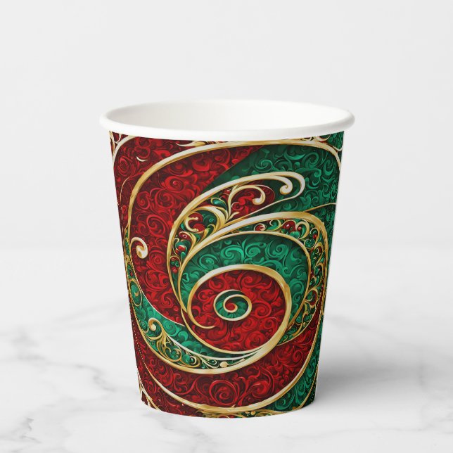 Gobelets en papier pour Noël Rouge Or Vert Fête de (Verso)