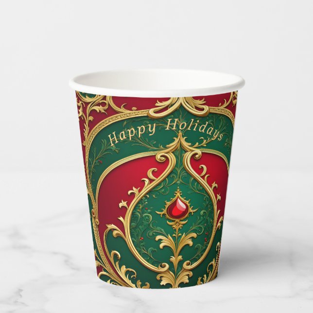 Gobelets en papier pour Noël Rouge Vert Or (Verso)