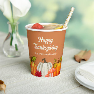 Gobelets en papier pour Thanksgiving Citrouille Am