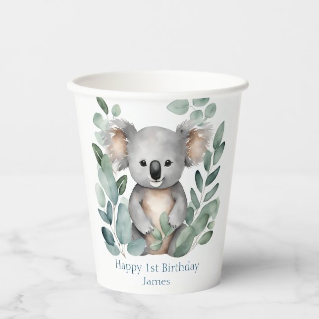 Gobelets En Papier Premier anniversaire aquarelle Koala Ours Annivers (Recto)