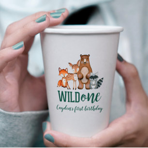 Gobelets En Papier Premier anniversaire d'animal de forêt Sauvageon
