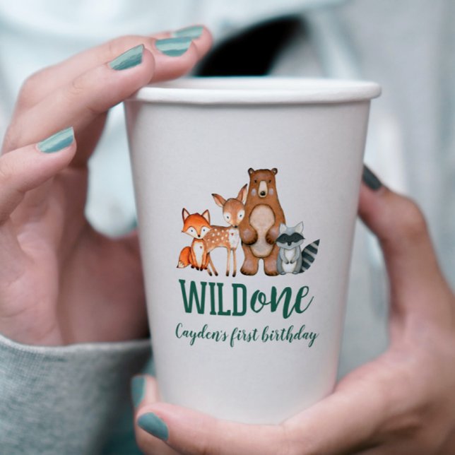 Gobelets En Papier Premier anniversaire d'animal de forêt Sauvageon (Créateur téléchargé)
