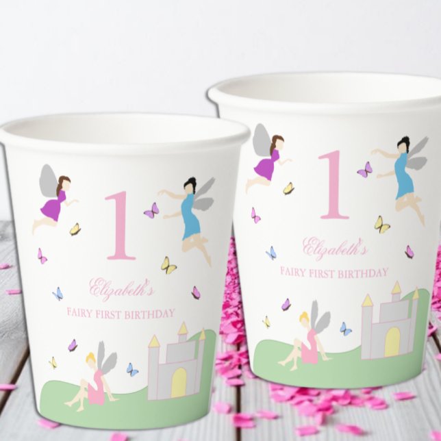 Gobelets En Papier Premier anniversaire de fée (Créateur téléchargé)