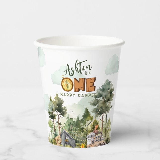Gobelets En Papier Premier anniversaire de One Happy Camper (Recto)