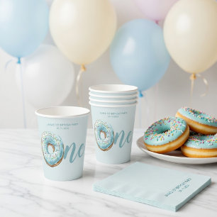 Gobelets En Papier Premier Anniversaire de Sweet One Donut   Bleu Pas