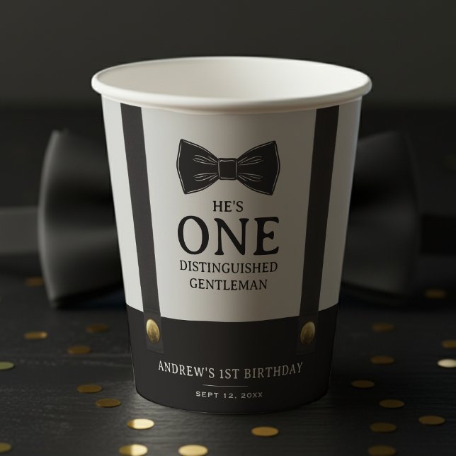 Gobelets En Papier Premier anniversaire d'un garçon distingué (Créateur téléchargé)