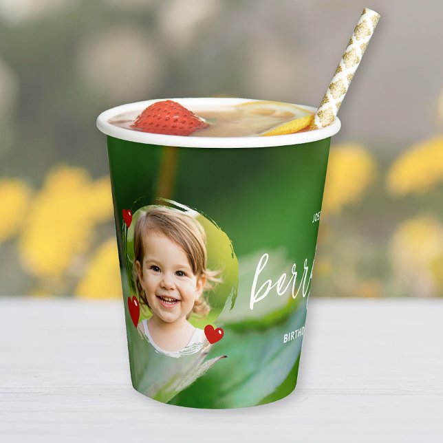 Gobelets En Papier Premier Anniversaire Enfant Fraise Et Verte (Créateur téléchargé)