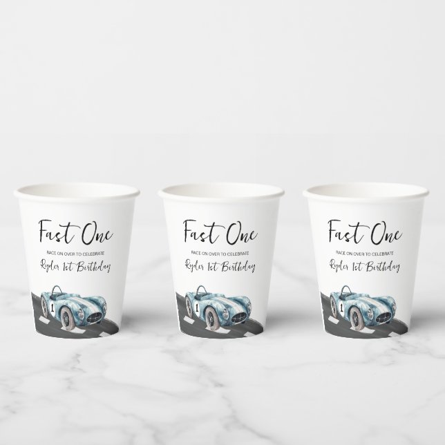 Gobelets En Papier Premier Anniversaire Fast One Voiture de Course (Multi)