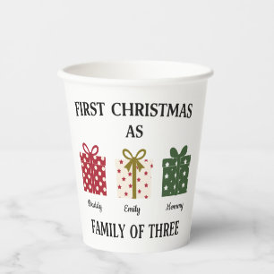 Gobelets En Papier Premier Noël en tant que famille de 3 souvenir