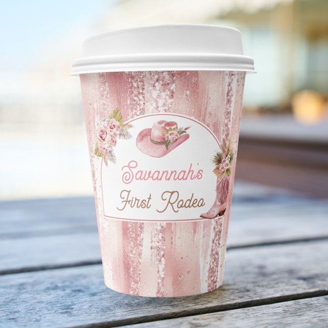 Gobelets En Papier Premier Rodéo Boho Rose 1er Anniversaire (Pink Boho First Rodeo 1st Birthday Paper Cups)
