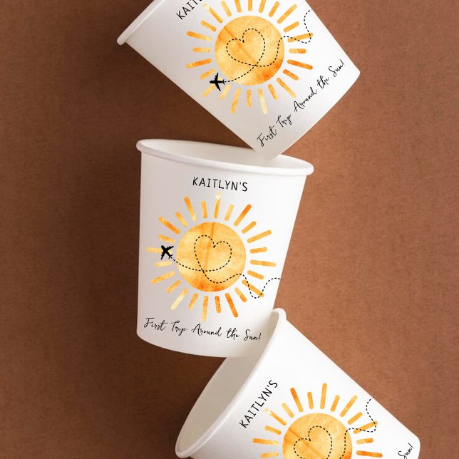 Gobelets En Papier Premier Voyage Autour Du Soleil 1Er Anniversaire (Créateur téléchargé)