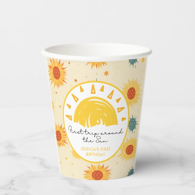 Gobelets En Papier Premier voyage autour du soleil 1er anniversaire (Recto)